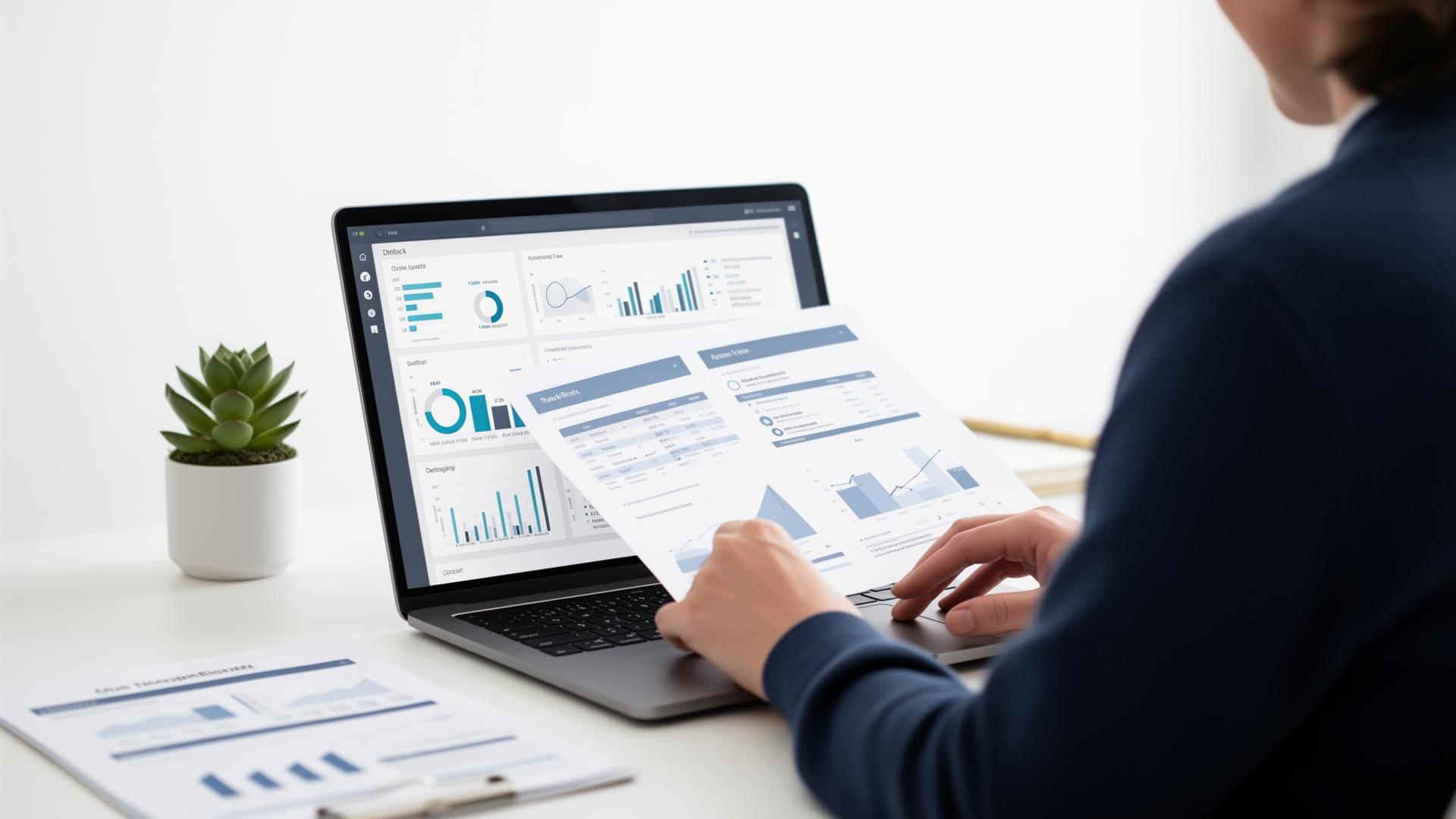 Accountant reviewing financial reports on a modern dashboard